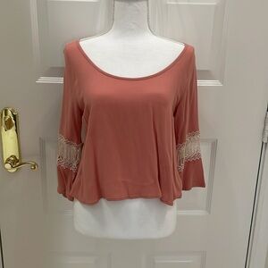 Must Have Brand Salmon Colored Crop Bell Sleeves Top. Small